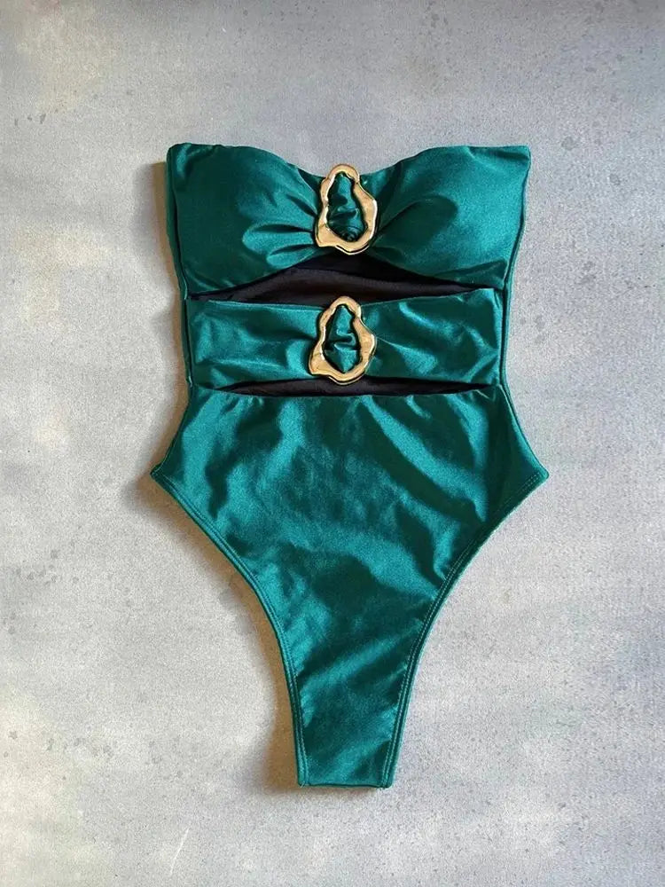 Metal Rings Cut Out One Piece Swimsuit